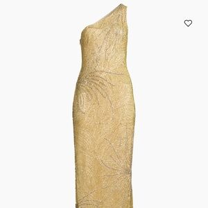 Aidan Mattox Beaded One-Shoulder Gown Gold